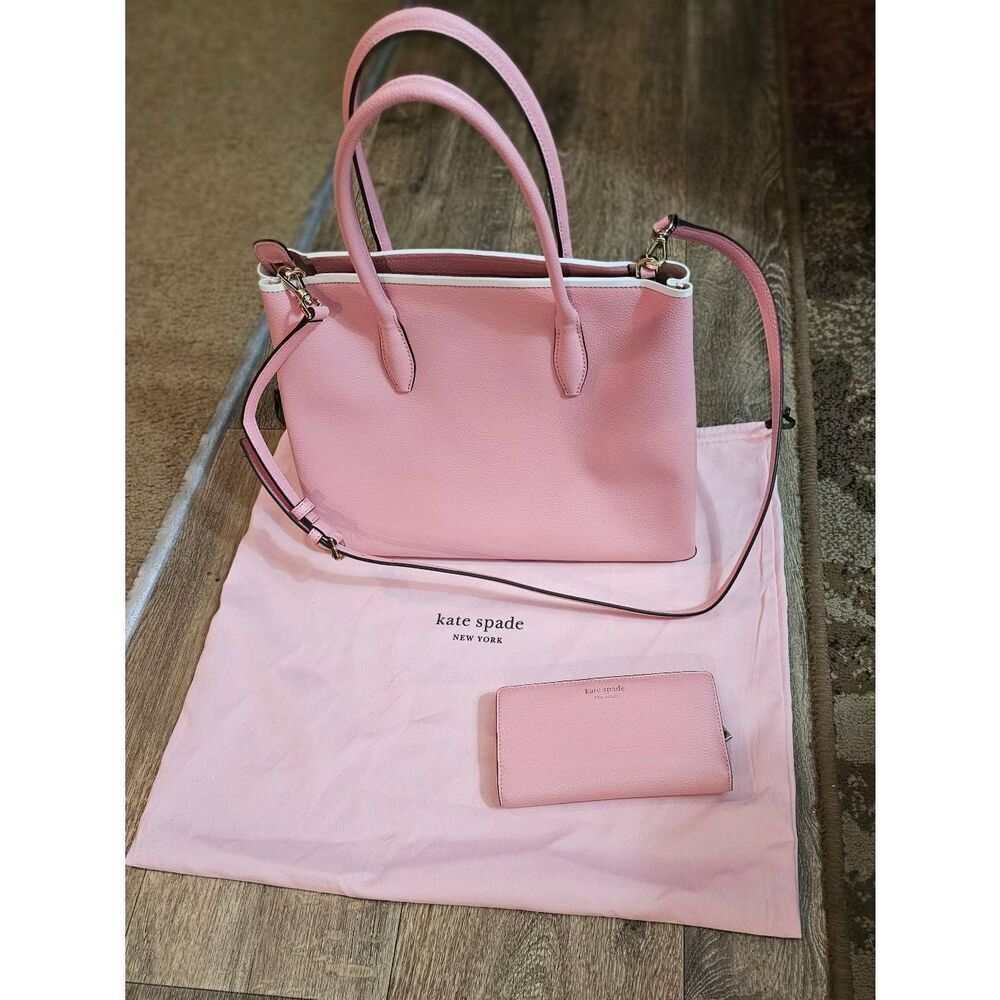 Kate Spade Leather Eva Purse Satchel AND Staci Large Slim Bifold Wallet PINK - Picture 2 of 16